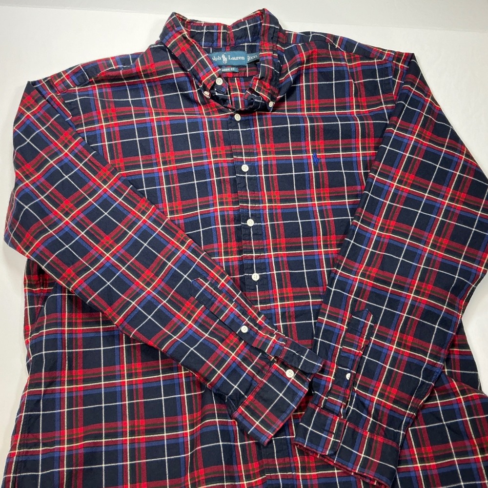 Ralph Lauren XXL Classic Fit Flannel Button Down Shirt Plaid Checkered‎ Menswear